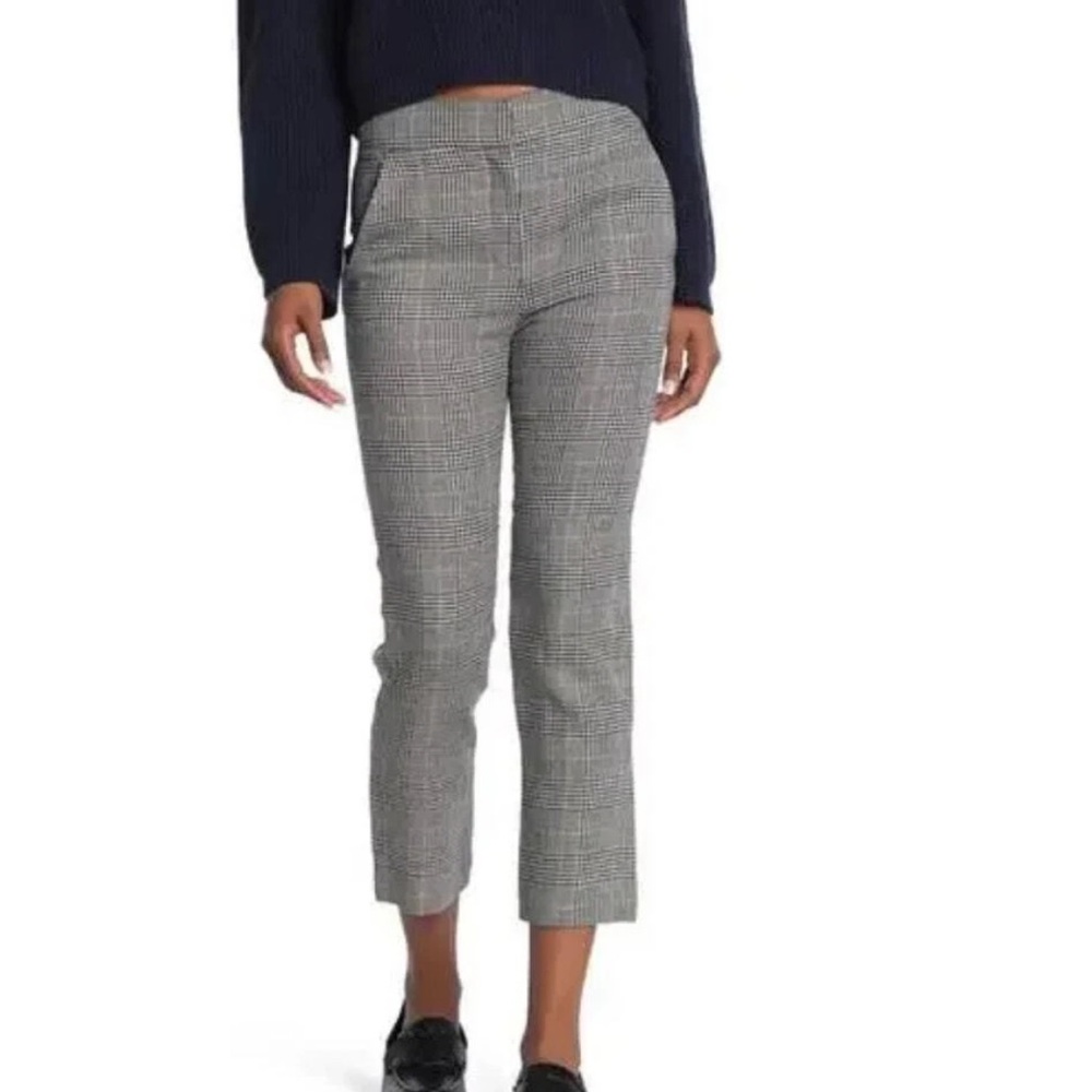 Veronica Beard Gemini Plaid Pant Straight Crop Preppy Navy White Tan FLAW Sz 8